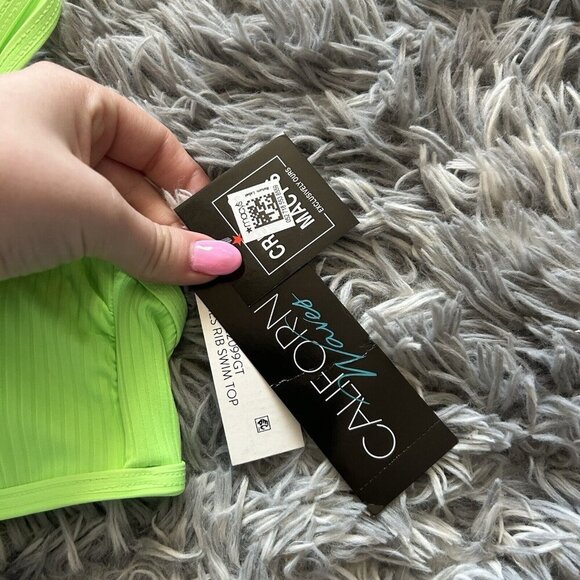 California Waves Bralette Bikini Top Juniors Large L Green Solid Square Neck - Picture 2 of 6